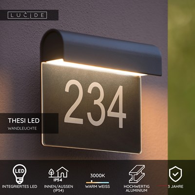 Lucide THESI LED - Wandleuchte Innen/Außen - LED - 1x8W 3000K - IP54 - Schwarz